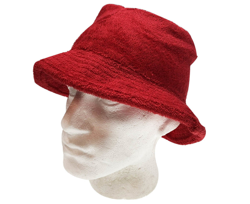 Stingy Brim Terry Towelling Bucket Hat Daggy Fishing Camping Lad Cap 100% COTTON - Red - L/XL