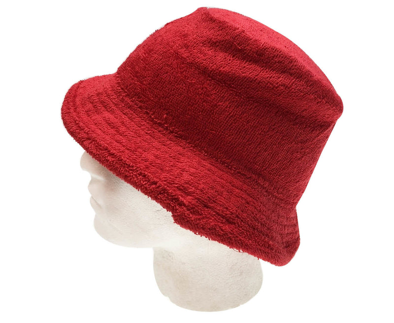 Stingy Brim Terry Towelling Bucket Hat Daggy Fishing Camping Lad Cap 100% COTTON - Red - L/XL