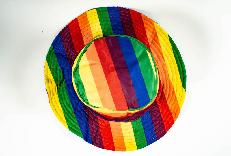 Stingy Brim Terry Towelling Bucket Hat Daggy Fishing Camping Lad Cap 100% COTTON - Rainbow/Blue - L/XL (58-59cm)