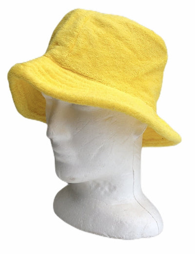 Stingy Brim Terry Towelling Bucket Hat Daggy Fishing Camping Lad Cap 100% COTTON - Yellow - S/M
