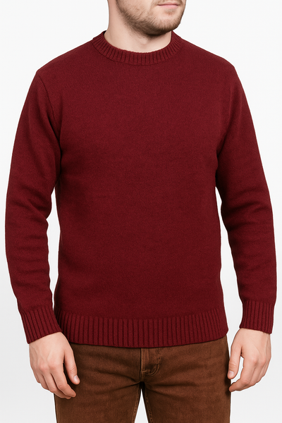 100% SHETLAND WOOL CREW Round Neck Knit JUMPER Pullover Mens Sweater Knitted - Burgundy (97) - 4XL
