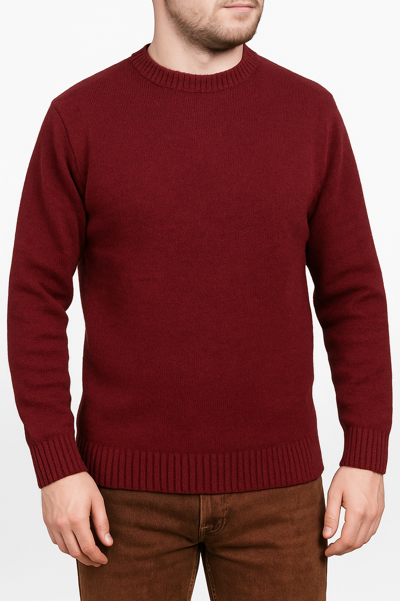 100% SHETLAND WOOL CREW Round Neck Knit JUMPER Pullover Mens Sweater Knitted - Burgundy (97) - XXL