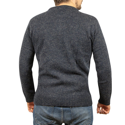 100% SHETLAND WOOL CREW Round Neck Knit JUMPER Pullover Mens Sweater Knitted - Navy - 6XL