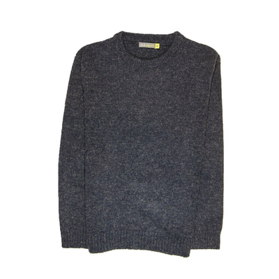 100% SHETLAND WOOL CREW Round Neck Knit JUMPER Pullover Mens Sweater Knitted - Navy - 6XL