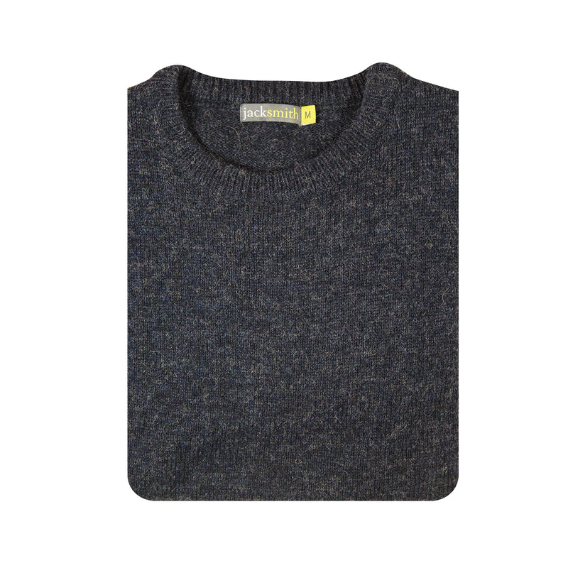100% SHETLAND WOOL CREW Round Neck Knit JUMPER Pullover Mens Sweater Knitted - Navy (45) - M