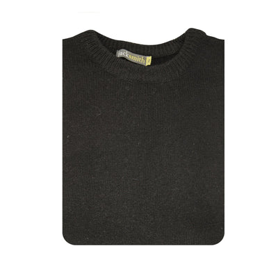 100% SHETLAND WOOL CREW Round Neck Knit JUMPER Pullover Mens Sweater Knitted - Plain Black - 4XL