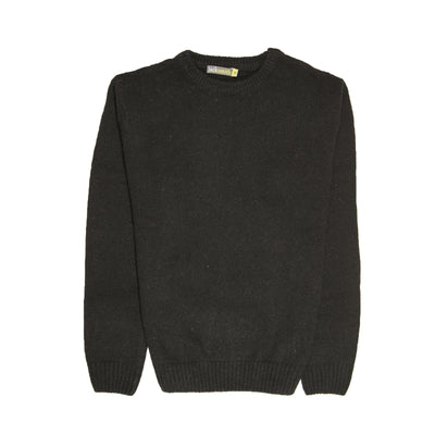 100% SHETLAND WOOL CREW Round Neck Knit JUMPER Pullover Mens Sweater Knitted - Plain Black - L