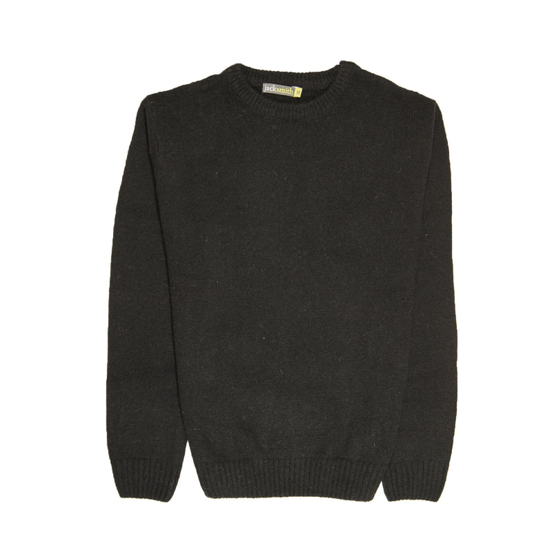 100% SHETLAND WOOL CREW Round Neck Knit JUMPER Pullover Mens Sweater Knitted - Plain Black - XL