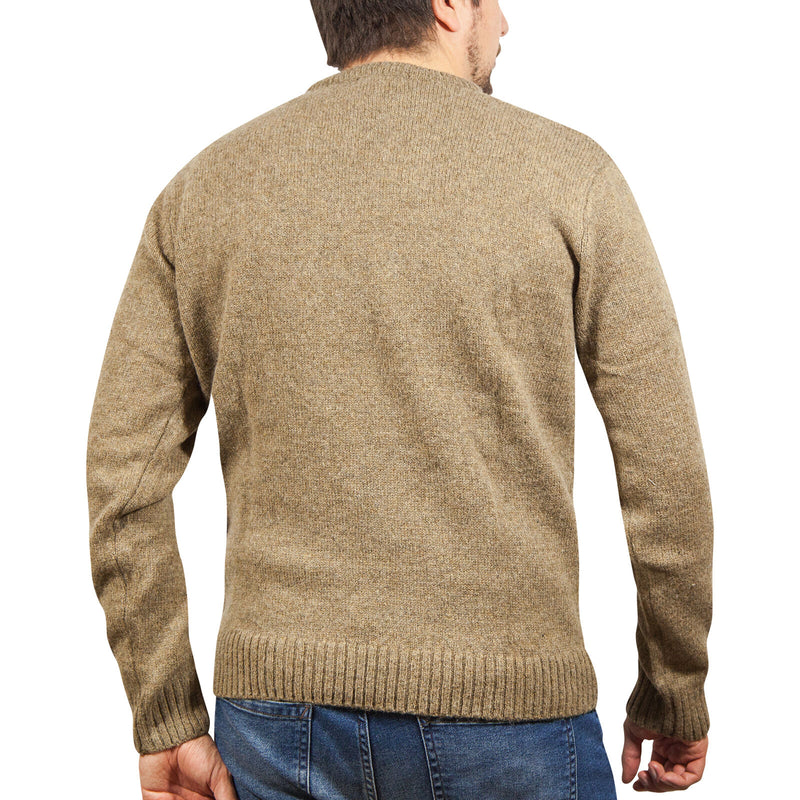 100% SHETLAND WOOL CREW Round Neck Knit JUMPER Pullover Mens Sweater Knitted - Nutmeg - 4XL