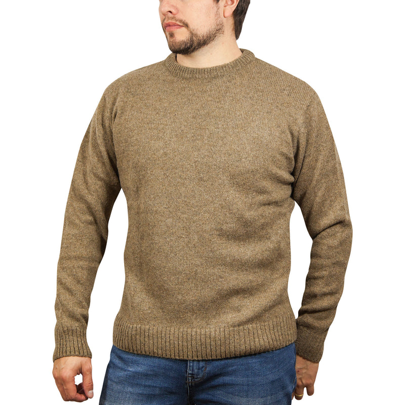 100% SHETLAND WOOL CREW Round Neck Knit JUMPER Pullover Mens Sweater Knitted - Nutmeg - 5XL