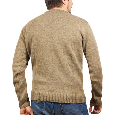 100% SHETLAND WOOL CREW Round Neck Knit JUMPER Pullover Mens Sweater Knitted - Nutmeg - 5XL