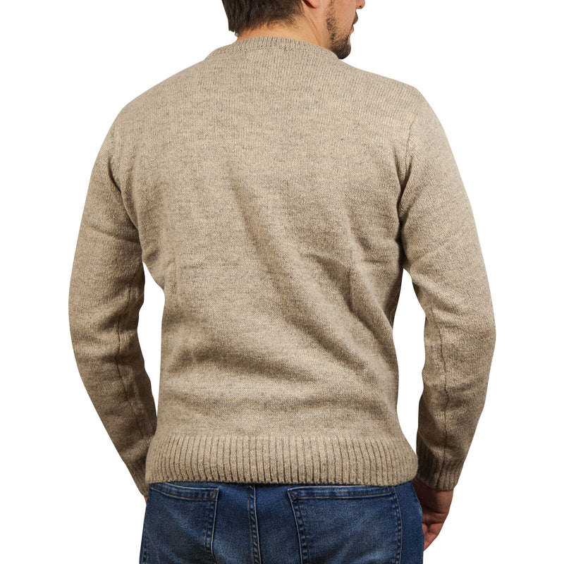 100% SHETLAND RAGG WOOL CREW Round Neck Knit JUMPER Pullover Mens Sweater Knitted - Beige - 3XL