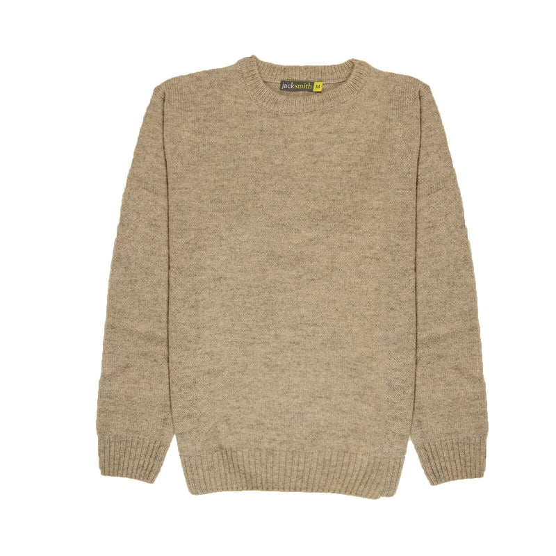 100% SHETLAND RAGG WOOL CREW Round Neck Knit JUMPER Pullover Mens Sweater Knitted - Beige - 3XL