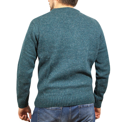 100% SHETLAND WOOL CREW Round Neck Knit JUMPER Pullover Mens Sweater Knitted - Sherwood - L