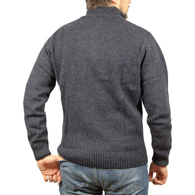 100% SHETLAND RAGG WOOL Half Zip Up Knit JUMPER Pullover Mens Sweater Knitted - Denim Blue (45) - 3XL - XXL