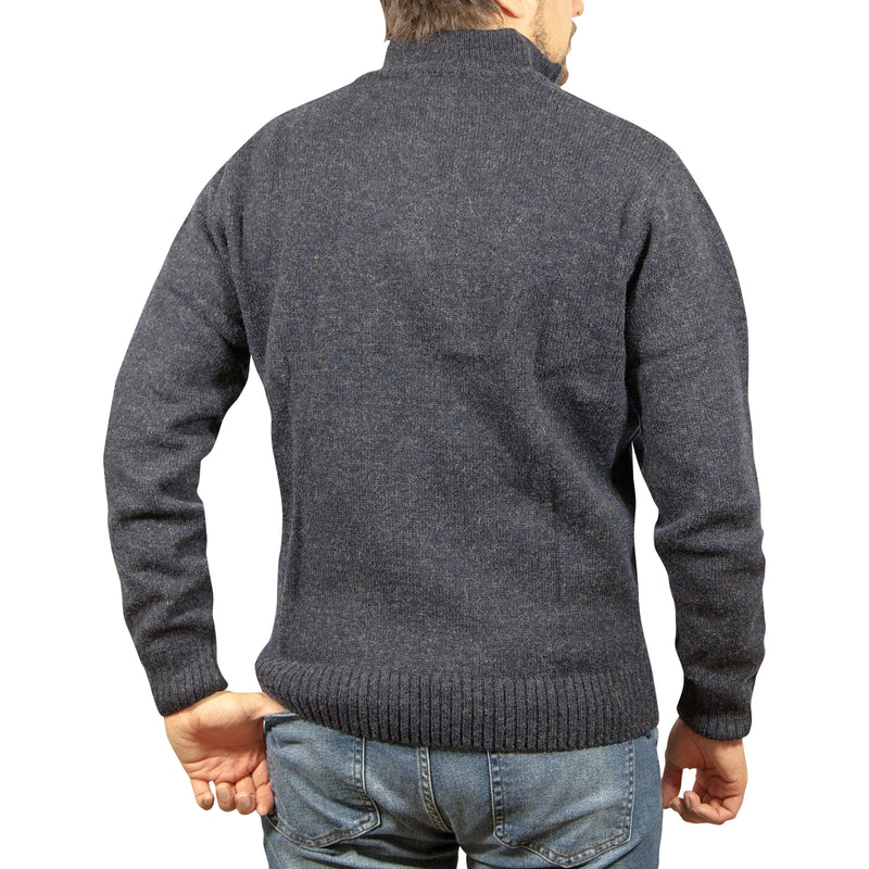100% SHETLAND RAGG WOOL Half Zip Up Knit JUMPER Pullover Mens Sweater Knitted - Denim Blue (45) - 3XL - XXL
