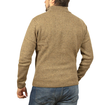 100% SHETLAND RAGG WOOL Half Zip Up Knit JUMPER Pullover Mens Sweater Knitted - Nutmeg - 3XL