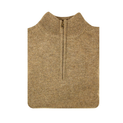 100% SHETLAND WOOL Half Zip Up Knit JUMPER Pullover Mens Sweater Knitted - Nutmeg (23) - L