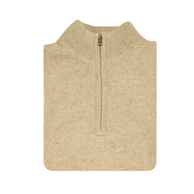 100% SHETLAND RAGG WOOL Half Zip Up Knit JUMPER Pullover Mens Sweater Knitted - Oat Marle - 6XL