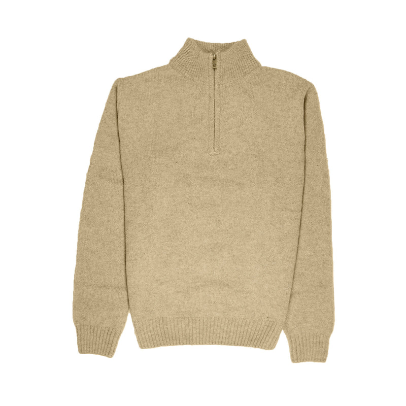 100% SHETLAND RAGG WOOL Half Zip Up Knit JUMPER Pullover Mens Sweater Knitted - Oat Marle - 6XL