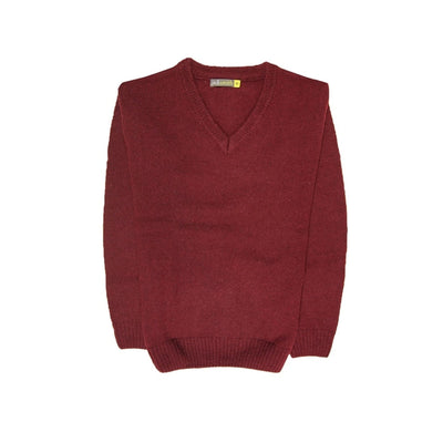 100% Shetland Ragg Wool V Neck Knit Jumper Pullover Mens Sweater Knitted - Burgundy - M
