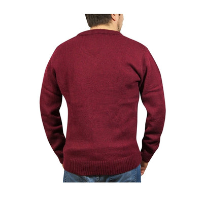 100% Shetland Ragg Wool V Neck Knit Jumper Pullover Mens Sweater Knitted - Burgundy - XXL