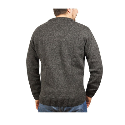 100% Shetland Ragg Wool V Neck Knit Jumper Pullover Mens Sweater Knitted - Charcoal - M