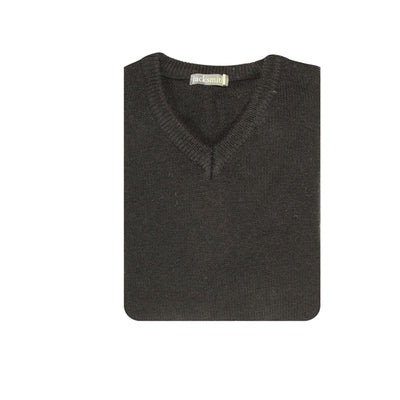 100% Shetland Wool V Neck Knit Jumper Pullover Mens Sweater Knitted - Plain Black - 3XL