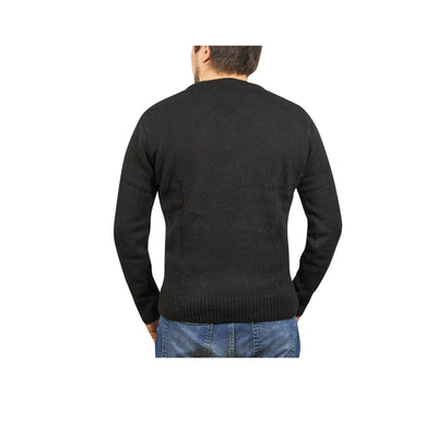 100% Shetland Ragg Wool V Neck Knit Jumper Pullover Mens Sweater Knitted - Plain Black - XXL
