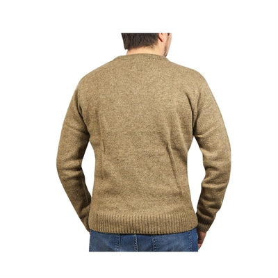 100% Shetland Ragg Wool V Neck Knit Jumper Pullover Mens Sweater Knitted - Nutmeg - S