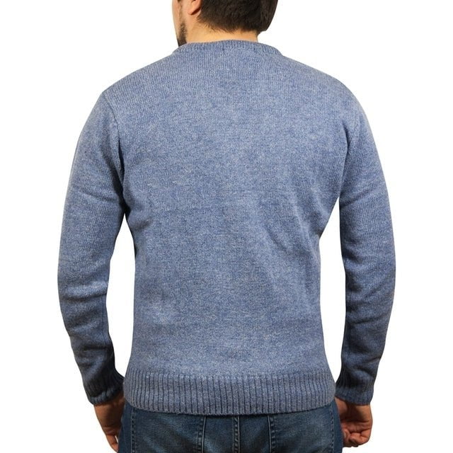 100% Shetland Ragg Wool V Neck Knit Jumper Pullover Mens Sweater Knitted - Sky - 3XL