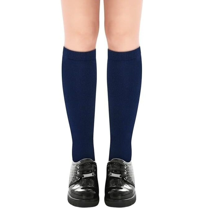 1x Pair School Uniform Knee High Socks Cotton Rich Girls Boys Kids - Navy - 9-12 (5-8 Years Old)