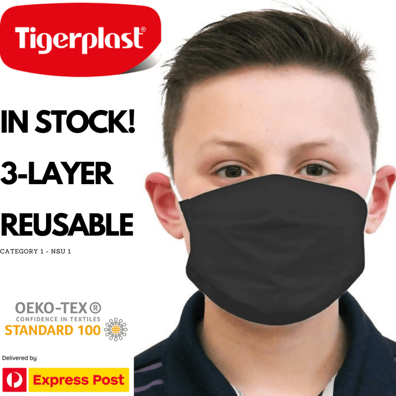 TIGERPLAST Kids Fabric Face Mask Washable Reusable Mask Protect Mouth Cover - Black