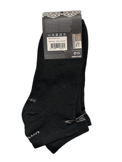 Umbro Mens Trainer Ankle Socks - Black - 1 Pack of 3 Pairs