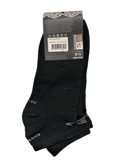 Umbro Mens Trainer Ankle Socks - Black - 1 Pack of 3 Pairs - EU 39-42