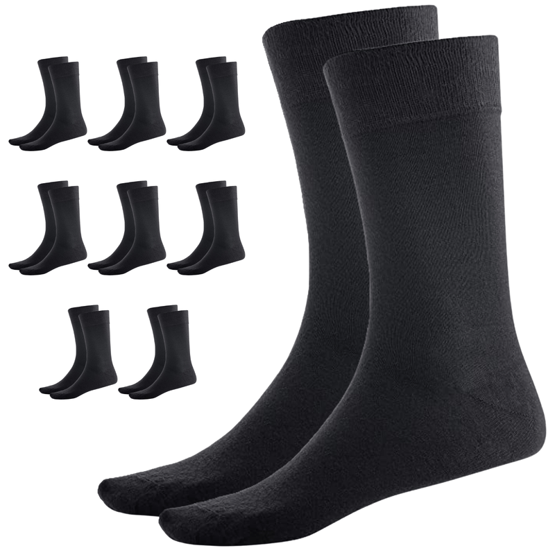 9 Pairs BAMBOO SOCKS Crew Natural Eco Healthy Enviro Unisex Work Business BULK - Black - 6-11