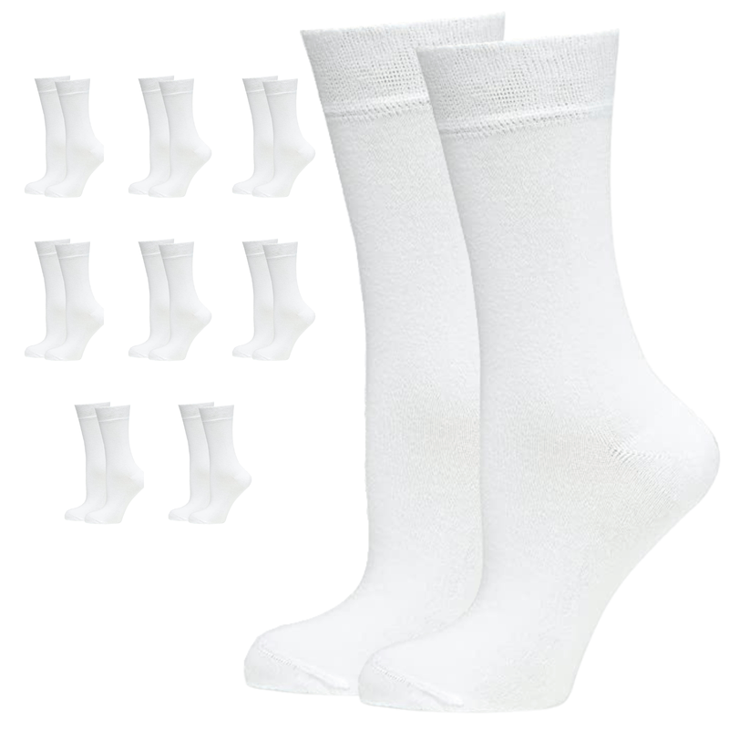 9 Pairs BAMBOO SOCKS Crew Natural Eco Healthy Enviro Unisex Work Business BULK - White - 6-11