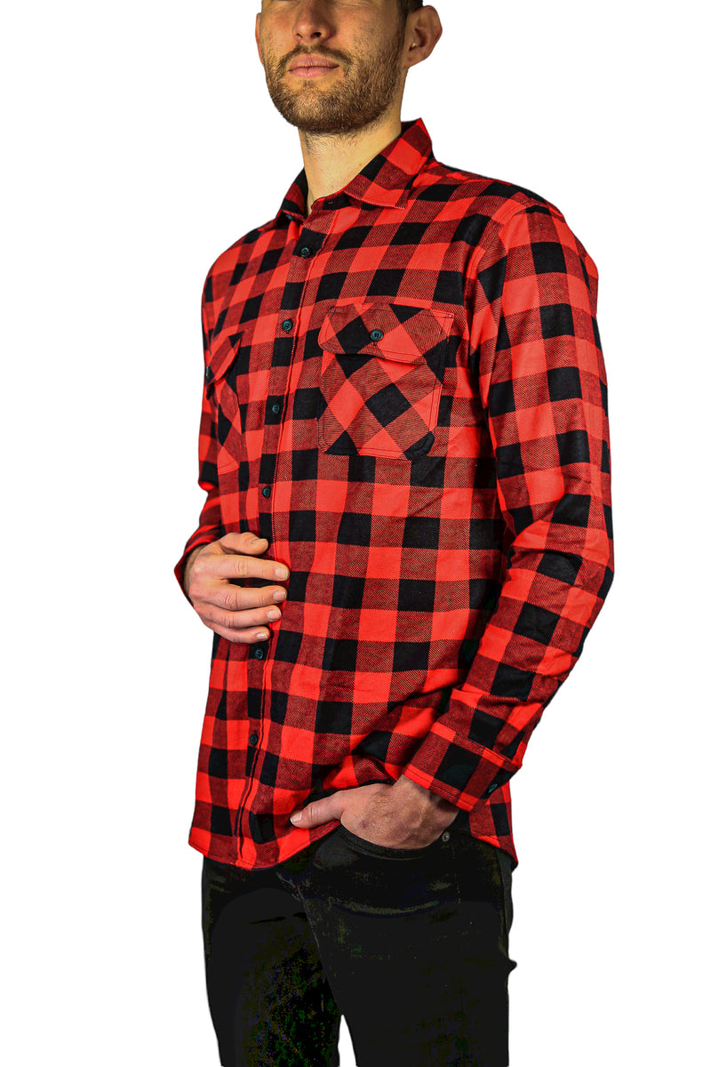 Jacksmith Quilted Flannelette Shirt Mens Jacket 100% Cotton Padded Warm Winter Flannel - Red/Black - 5XL