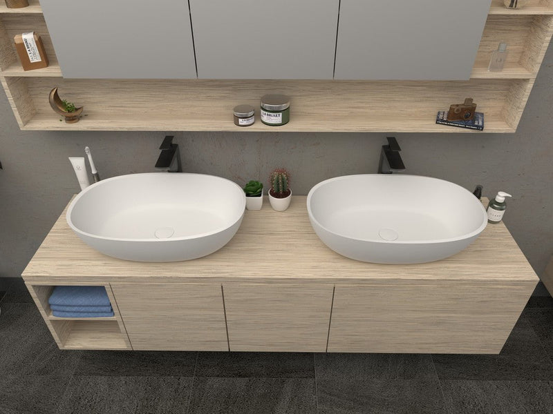 Low Sided Oval Shaped Basin Cast stone - Solid Surface Basin 600mm