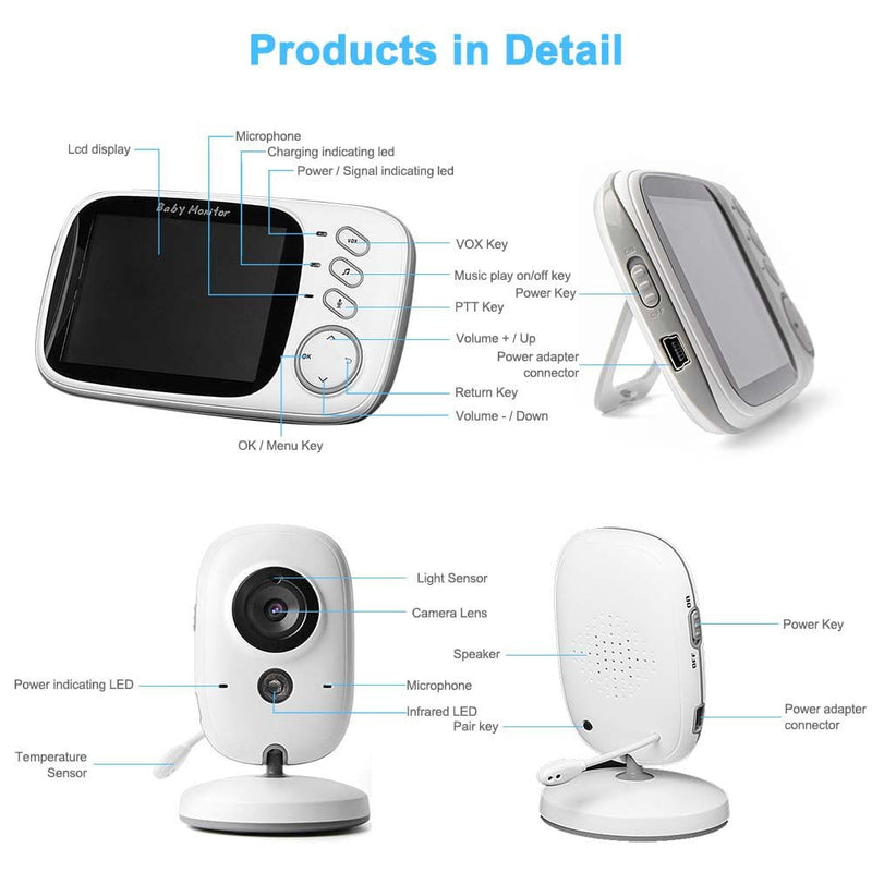 Hridz VB603 Video Baby Monitor 2.4G Wireless With 3.2 Inches Colour LCD