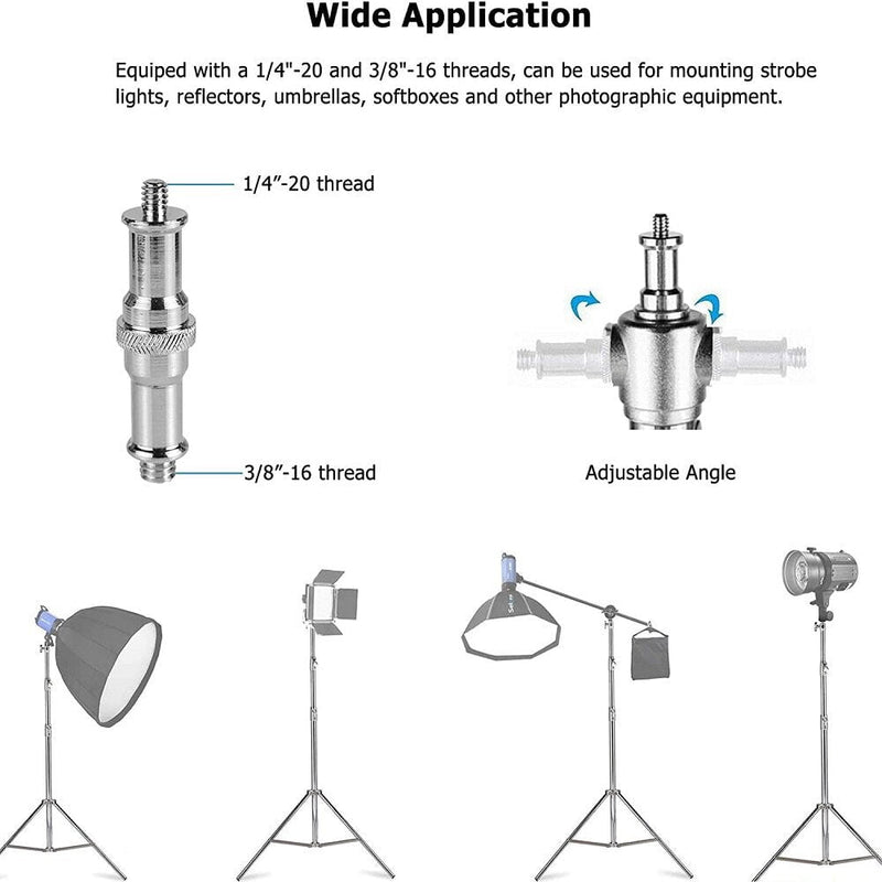 Hridz 2.8m Stainless Steel Light Stand Black Colour Heavy Duty with 1/4" to 3/8" Spigot