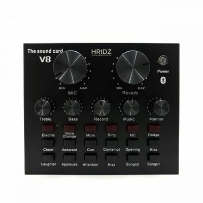 Hridz V8 Sound Card Bluetooth Sound Mixer Board for Live Streaming with Effects