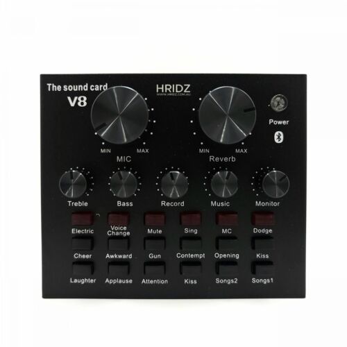 Hridz V8 Sound Card Bluetooth Sound Mixer Board for Live Streaming with Effects