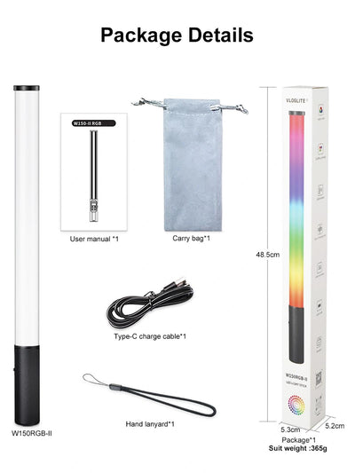 Hridz W150RGB-II 2500K-9000K 8W LED RGB Photography Video Fill Light Stick