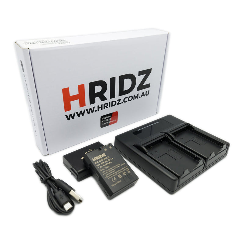 Hridz EN-EL14 Battery & Charger Set replacement of Nikon EN-EL14 Battery