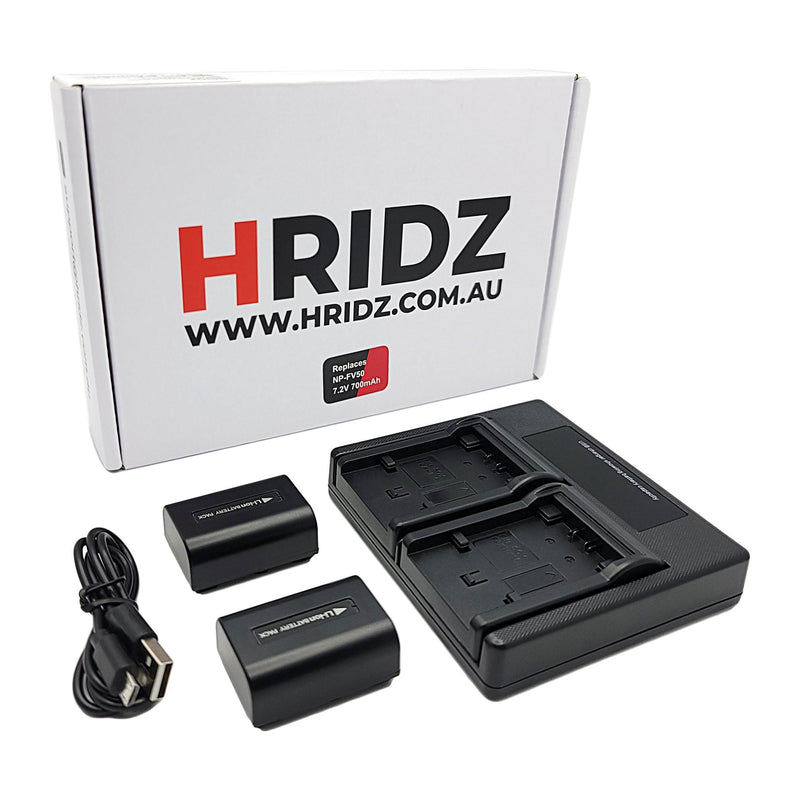 Hridz NP-FV50 Lithium-Ion Battery 2-Pack Bundle with Dual Charger for Sony