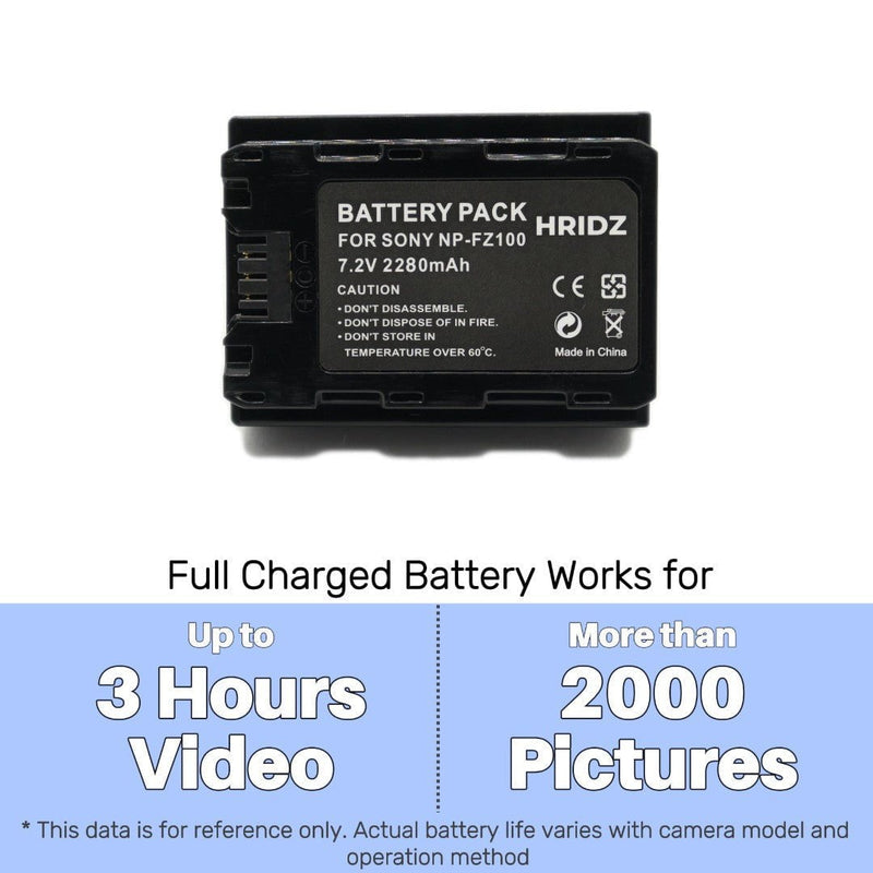 Hridz NP-FZ100 Battery and Dual Charger Pack for Sony A9 9R A9R A9S A7RIII