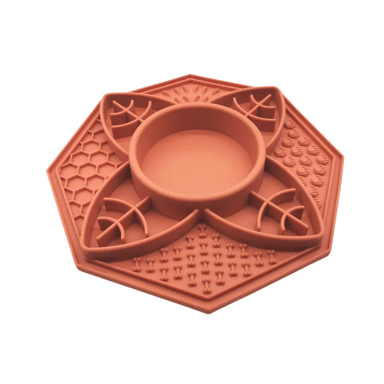 Flower Mandala Slow Feeder Lick Mat Bowl - Terracotta