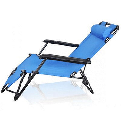 Reclining Sun Beach Deck Lounge Chair Outdoor Folding Camping Fishing Arm Rest - blue