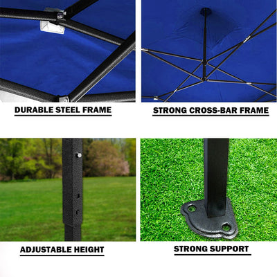 3x3m Pop Up Gazebo Outdoor Tent Folding Marquee Party Camping Market Canopy w/ Side Wall - blue